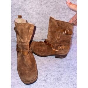 UGG Australia Womens Brown Suede Shearling Moto Engineer Boots 5684 Size 6.5